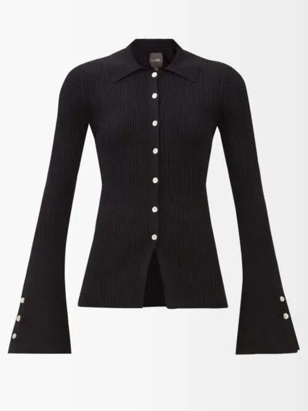 LE ORE Rimini Flared Cuff Ribbed Collared Cardigan Button Up Top - Black M
